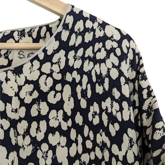 Sea New York Silk Blend Dress Navy Leopard Print Short Sleeve Drawstring, Size 6 - Picture 4 of 12